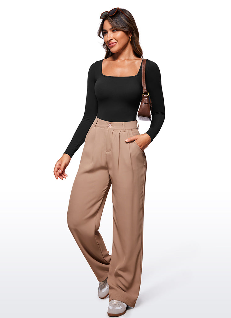 CRZ YOGA Women's Yoga Tight Fit Square Neck Long Sleeves Bodysuits Grey Sage