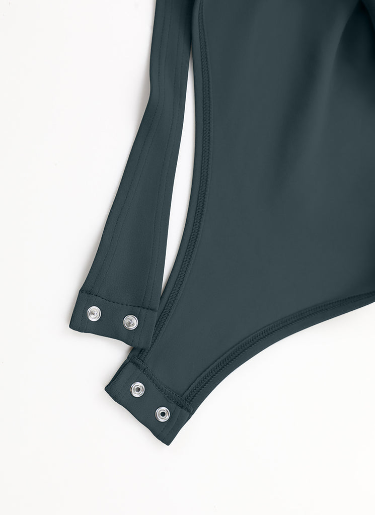 CRZ YOGA Women's Yoga Tight Fit Square Neck Long Sleeves Bodysuits Forest Dark Green