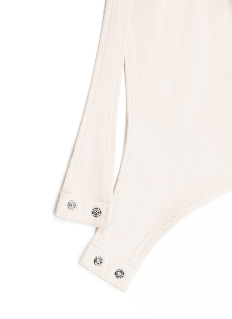 CRZ YOGA Women's Yoga Tight Fit Square Neck Long Sleeves Bodysuits White Apricot