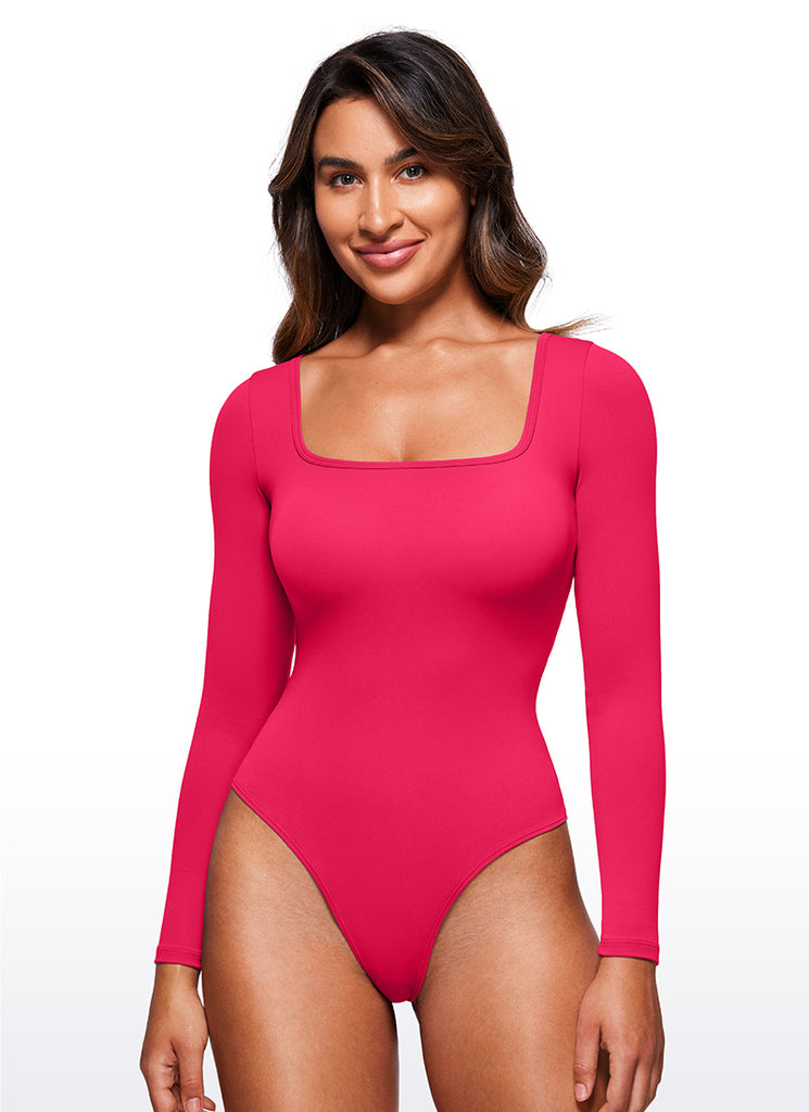 CRZ YOGA Women's Yoga Tight Fit Square Neck Long Sleeves Bodysuits Briar Rose