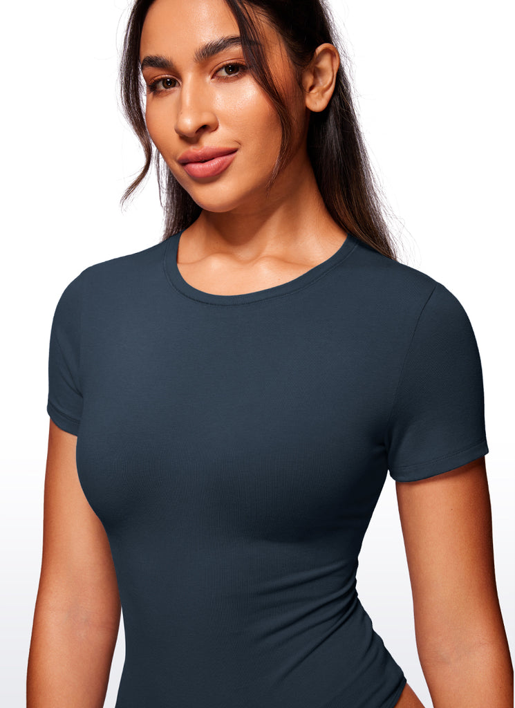 CRZ YOGA Women's Yoga Crew Neck Short Sleeves Bodysuits Stelindigo