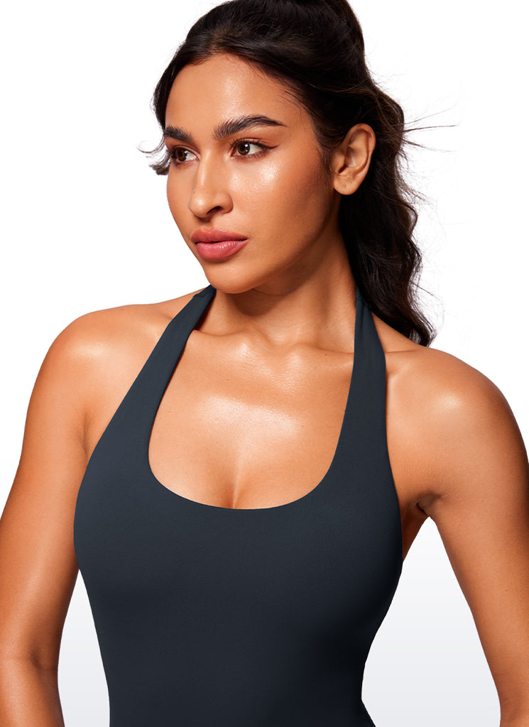 CRZ YOGA Women's Yoga Halter Backless Athletic Romper Shorts Bodysuit True Navy