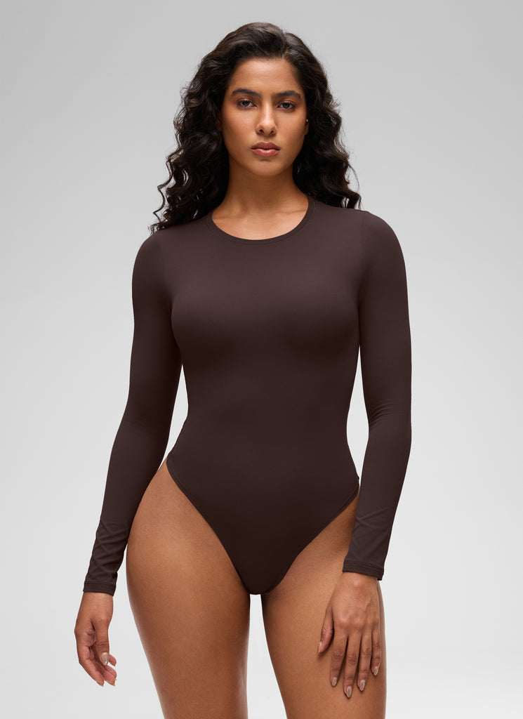 CRZ YOGA Women's Softembrace Casual Scoop Neck Tight Fit Bodysuit Mojave Tan