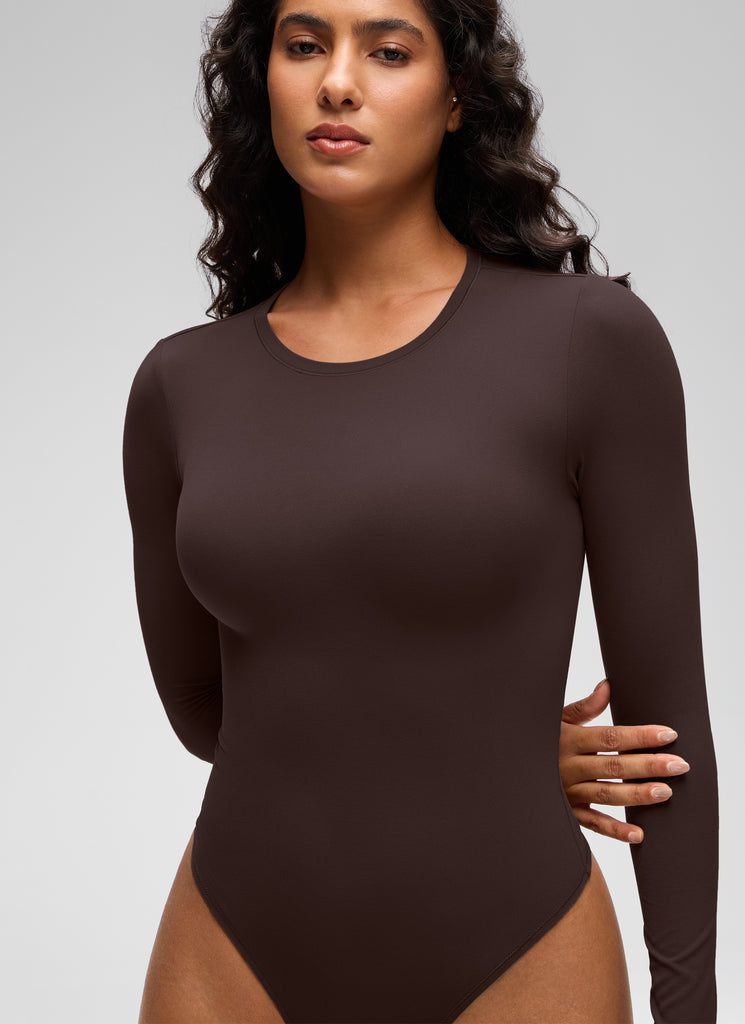 CRZ YOGA Women's Softembrace Casual Scoop Neck Tight Fit Bodysuit Mojave Tan