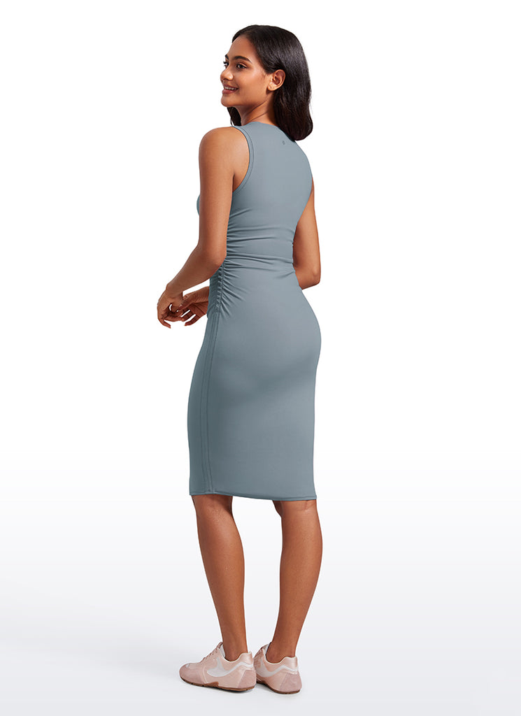 CRZ YOGA Womens Butterluxe Ruched Bodycon Sleeveless Midi Dresses Milky White