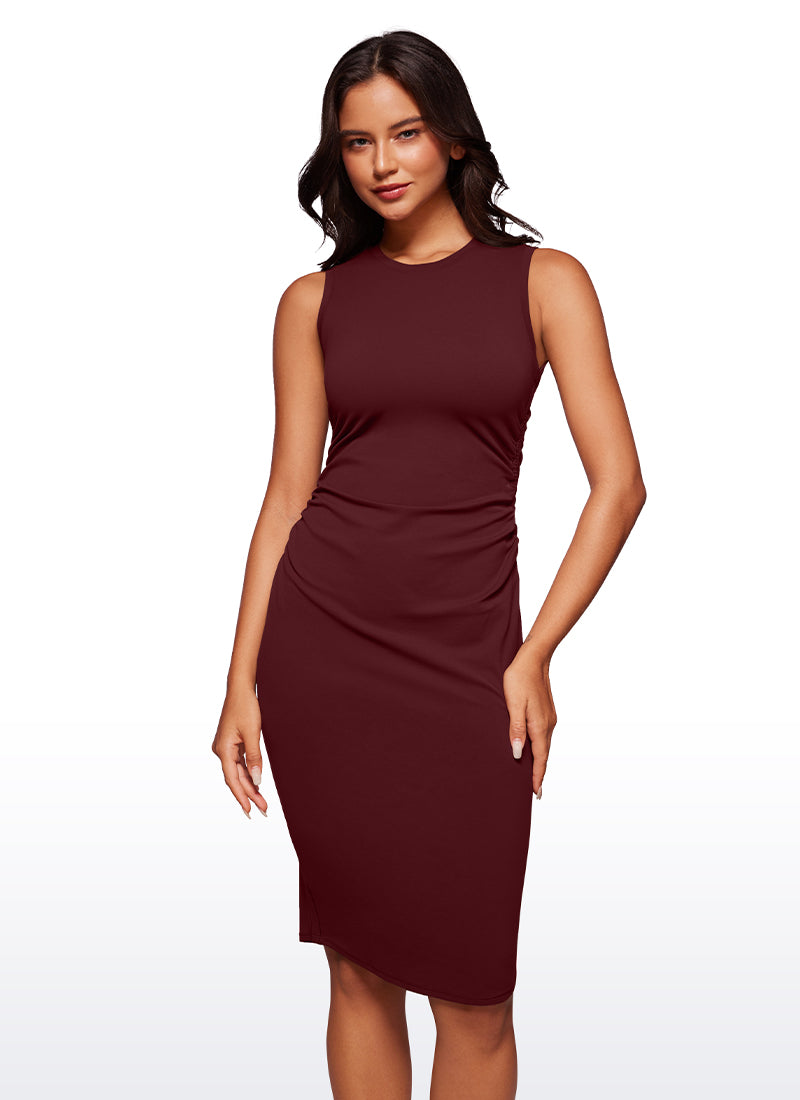 Robe mi-longue moulante froncée sans manches Butterluxe