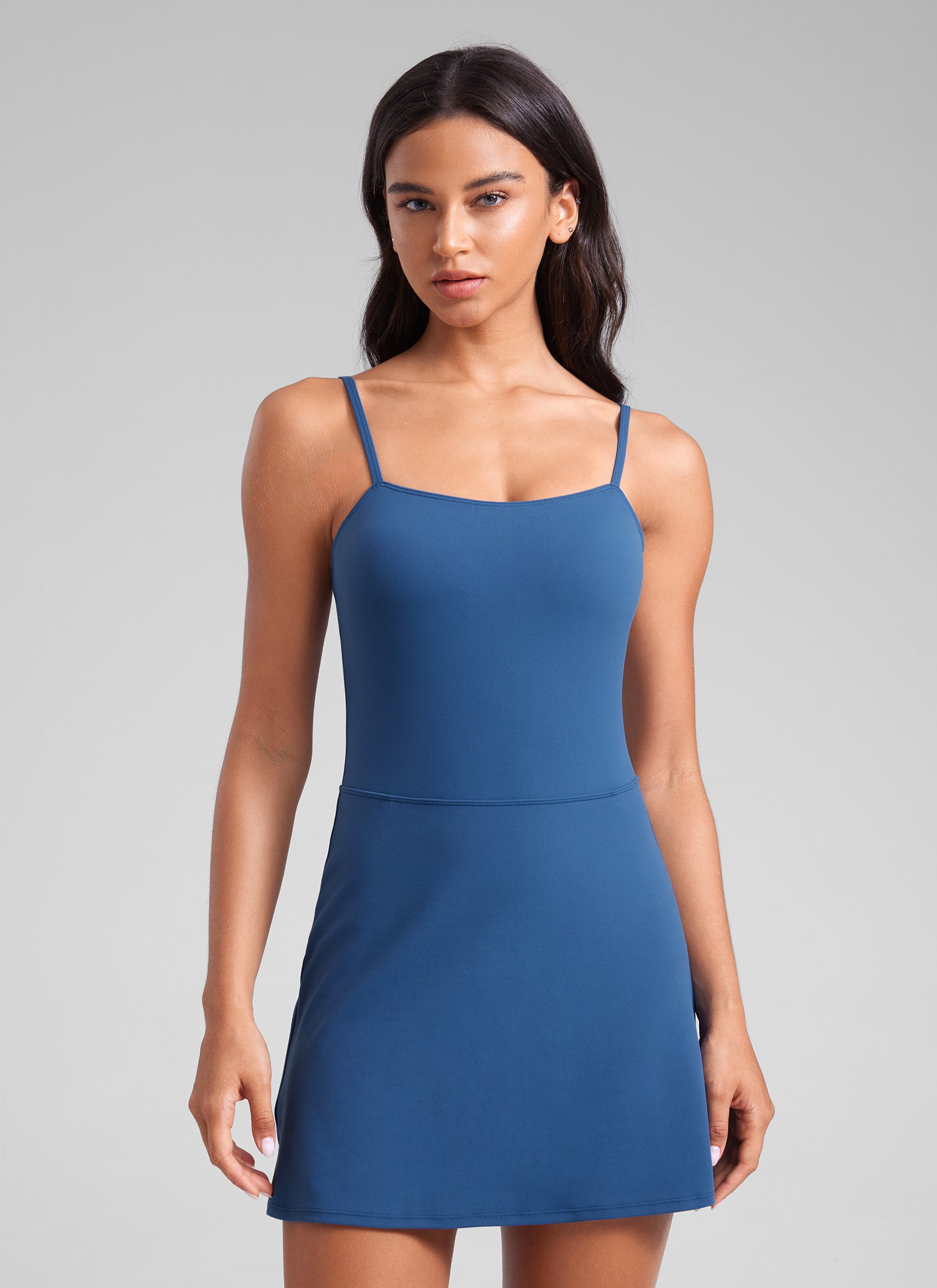 CRZ YOGA Butterluxe Spaghetti Strap Athletic Casual Tennis Dresses Pitch Blue @model_info:Winma