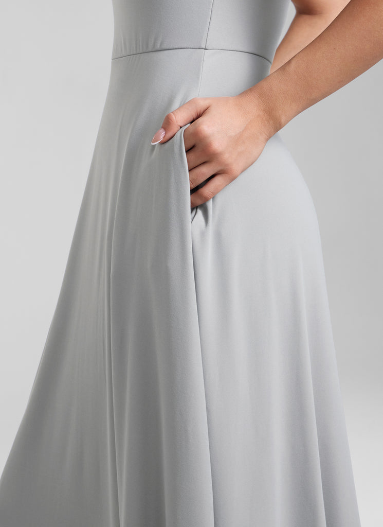 CRZ YOGA Womens Clouldweight Square Neck Pocket Sleeveless Midi Dress Silver Gray