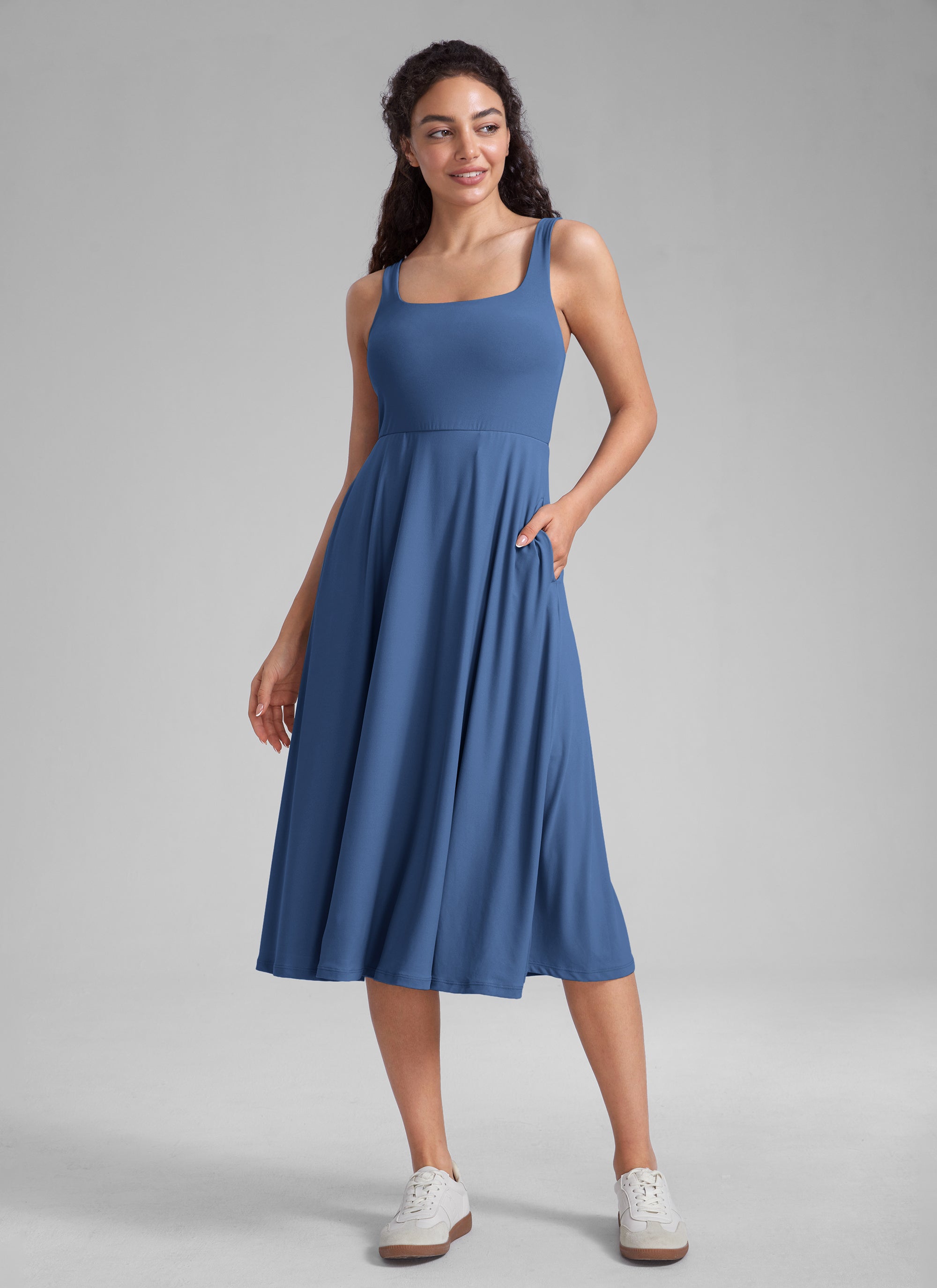 CRZ YOGA Womens Clouldweight Square Neck Pocket Sleeveless Midi Dress CRZ YOGA Global CRZ YOGA Womens Clouldweight Square Neck Pocket Sleeveless Midi Dress CRZ YOGA Global