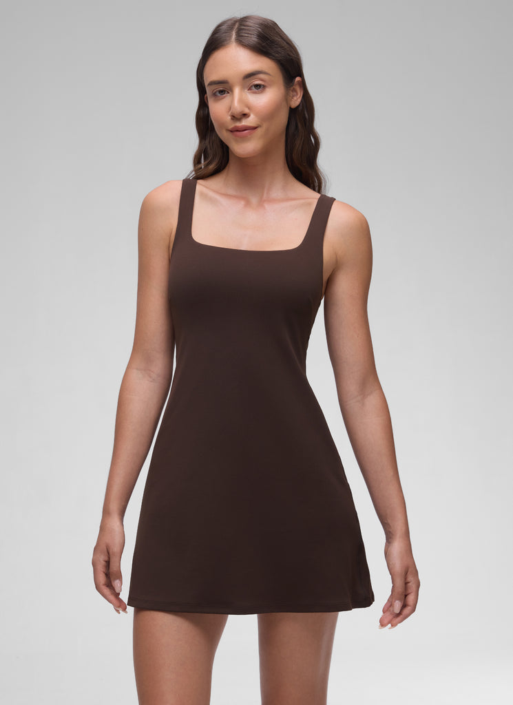 CRZ YOGA Women Butterluxe Square Neck Shelf Bra Tennis Dresses A line Sparkle Blue