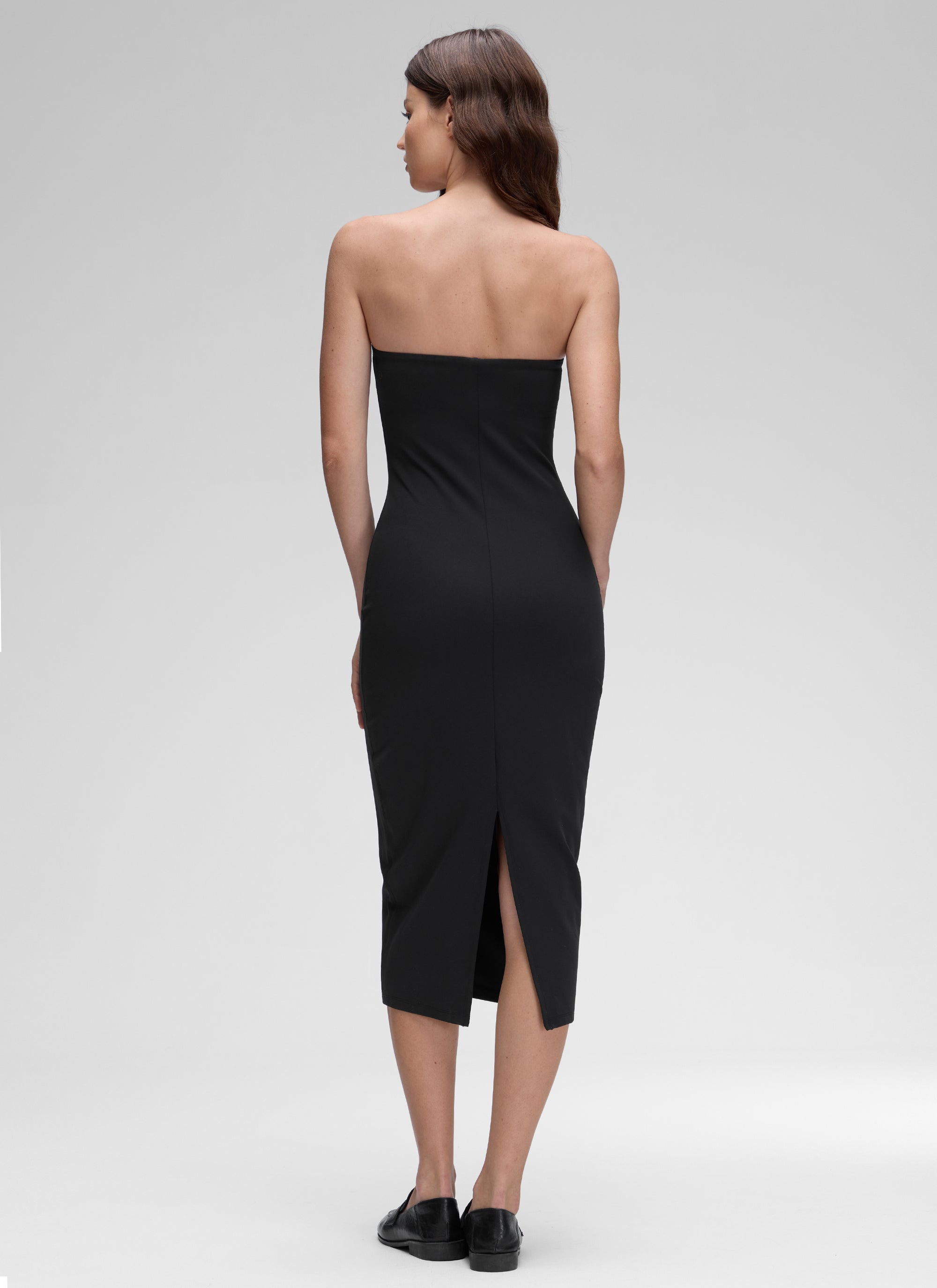 CRZ YOGA Women's Butterluxe Casual Strapless Built in Bra Midi Dress Black