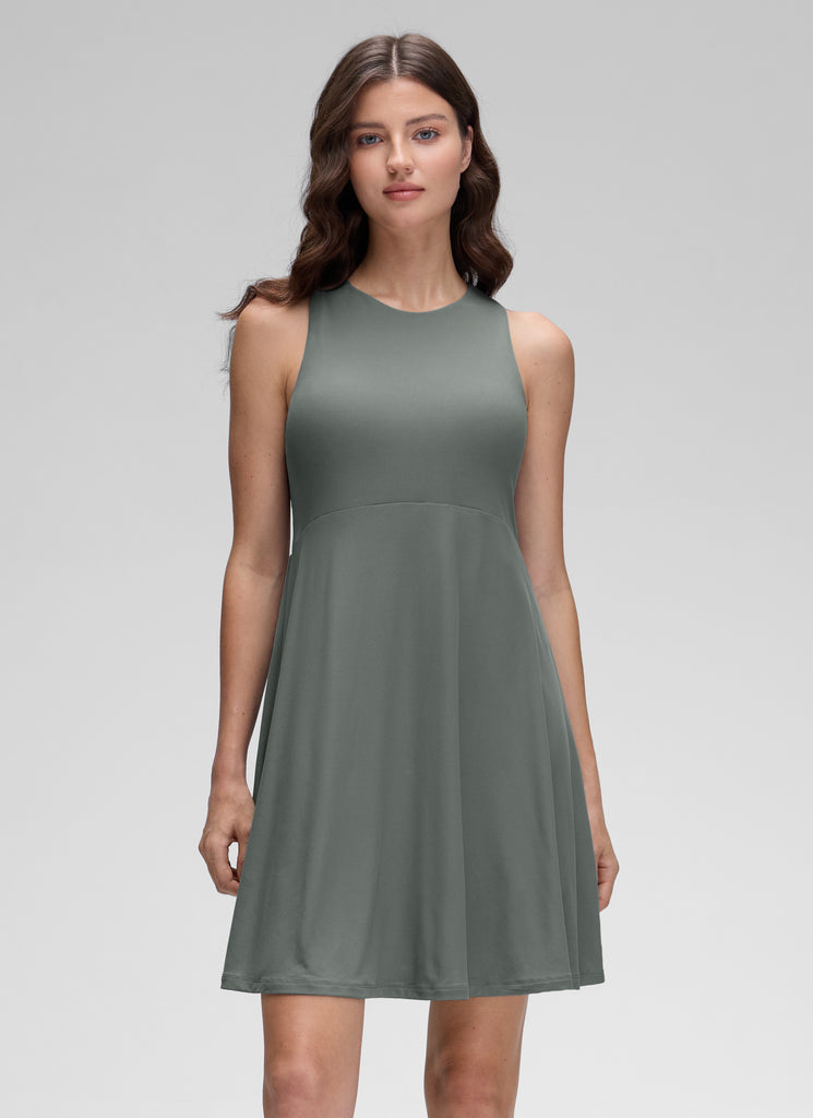 CRZ YOGA Women's Cloudweight Casual Crewneck Double Lined Mini Dress Hot Fudge Brown