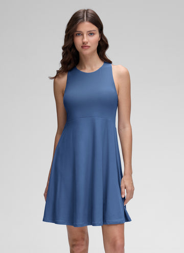 CRZ YOGA Women's Cloudweight Casual Crewneck Double Lined Mini Dress Pitch Blue