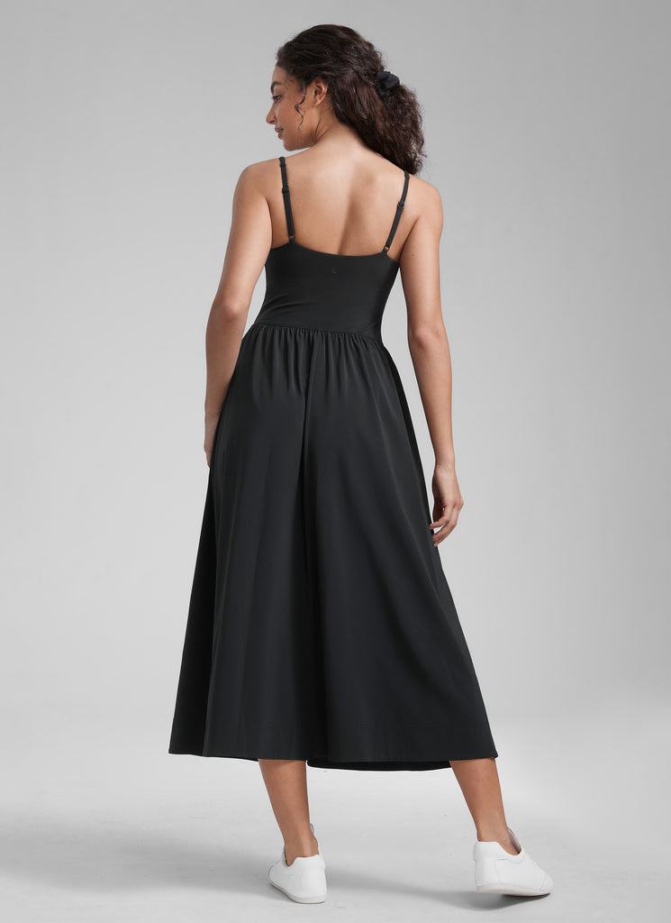 CRZ YOGA Women's Square Neck Pocket Sleeveless Maxi Padded Dress Black