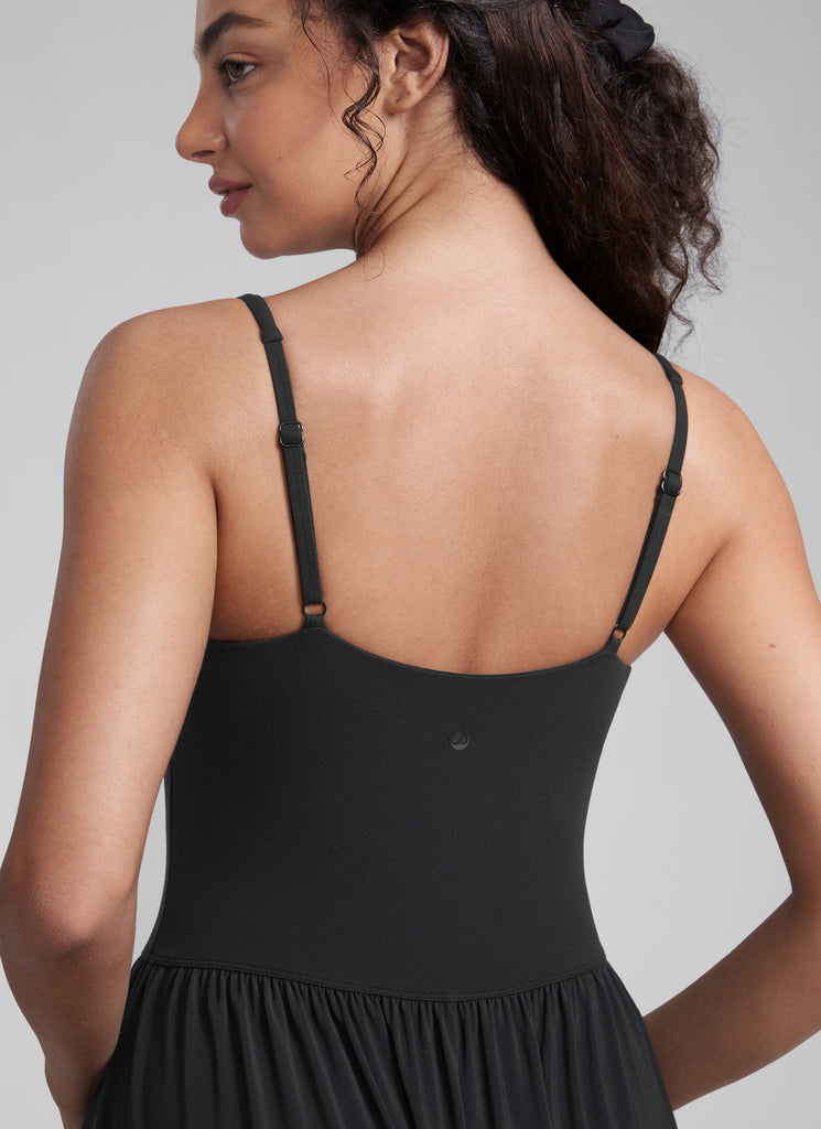 CRZ YOGA Women's Square Neck Pocket Sleeveless Maxi Padded Dress Black