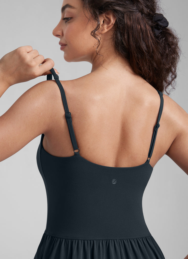 CRZ YOGA Women's Square Neck Pocket Sleeveless Maxi Padded Dress True Navy