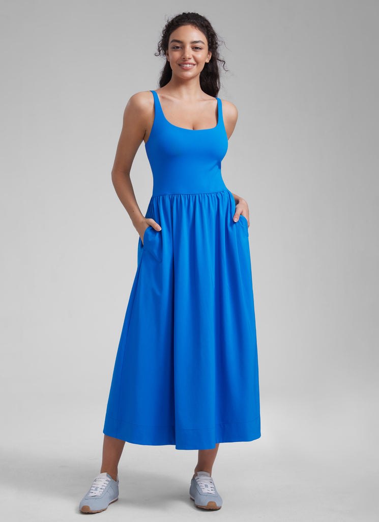 CRZ YOGA Women's Square Neck Pocket Sleeveless Maxi Padded Dress Grey Sage