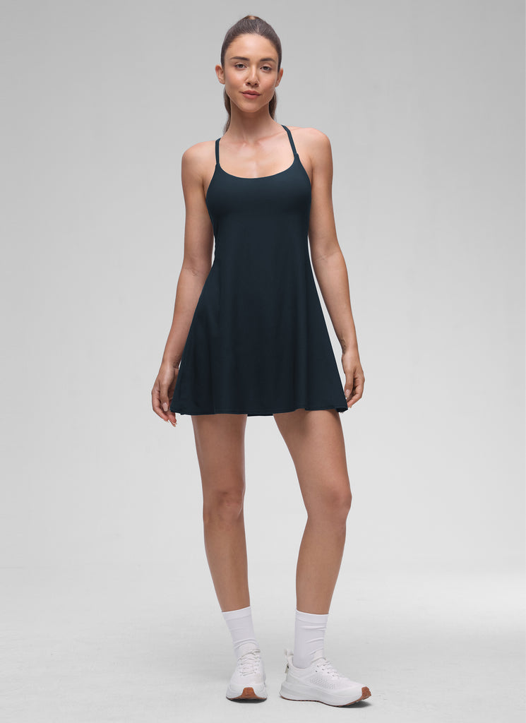 CRZ YOGA Women's Stretchy Straps Tennis Built-in Bra Short Liner Dress True Navy