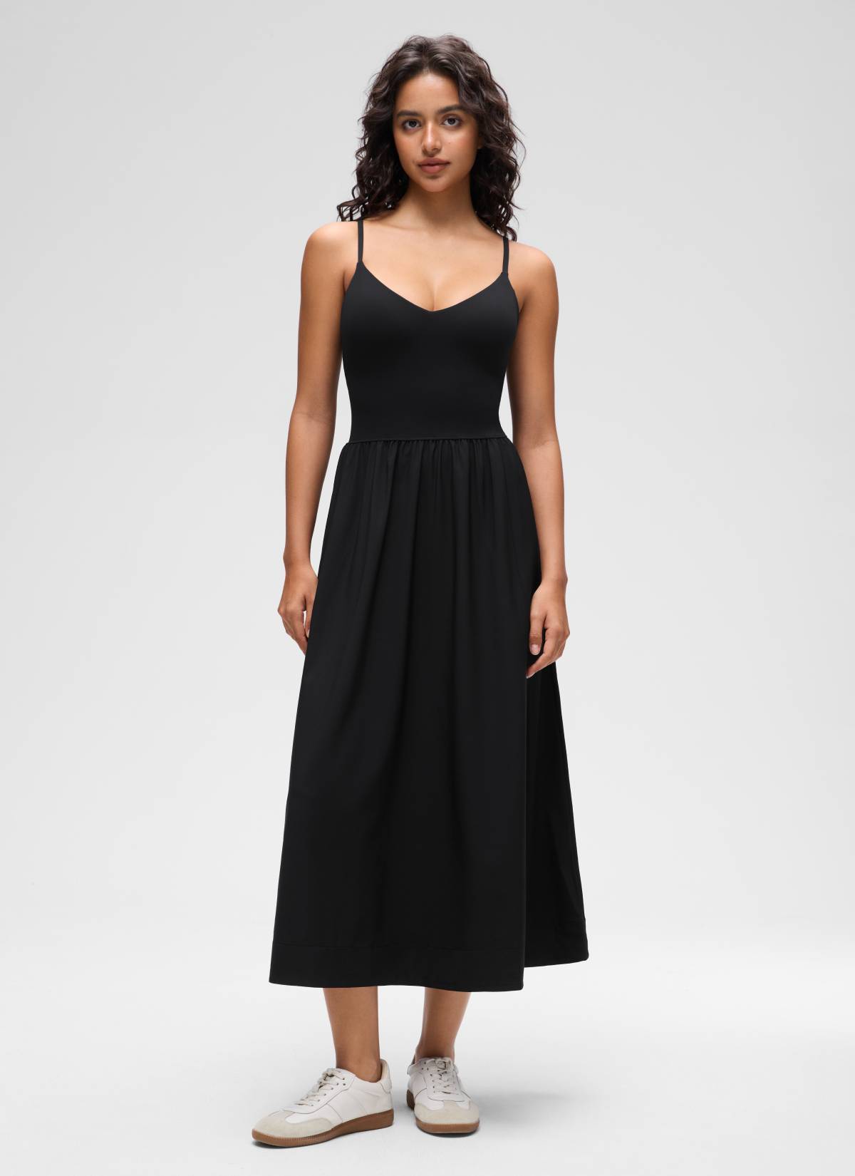 CRZ YOGA Women's Casual V Neck Built in Bra Long Dress Black / XL CRZ YOGA Women's Casual V Neck Built in Bra Long Dress Black / XL