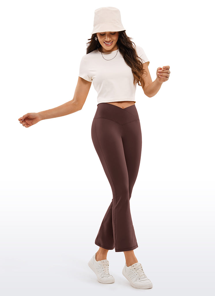 CRZ YOGA Womens Butterluxe Flare Leggings 25.6" - High Waist V Cross Taupe