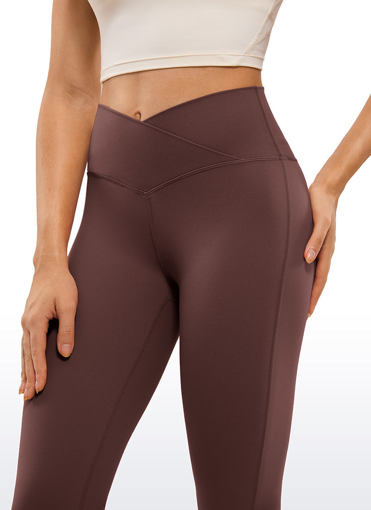 CRZ YOGA Womens Butterluxe Flare Leggings 25.6" - High Waist V Cross Taupe