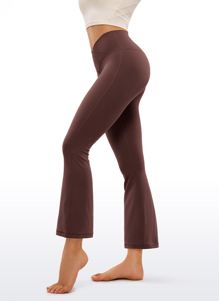 CRZ YOGA Womens Butterluxe Flare Leggings 25.6" - High Waist V Cross Taupe