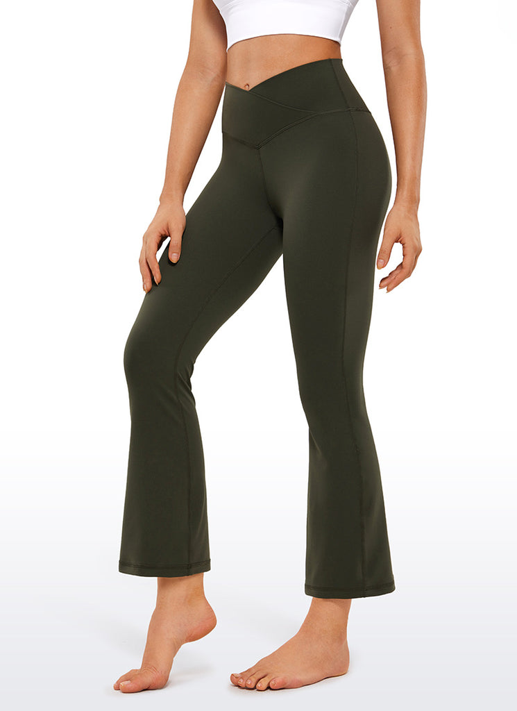 CRZ YOGA Womens Butterluxe Flare Leggings 25.6" - High Waist V Cross Olive Green