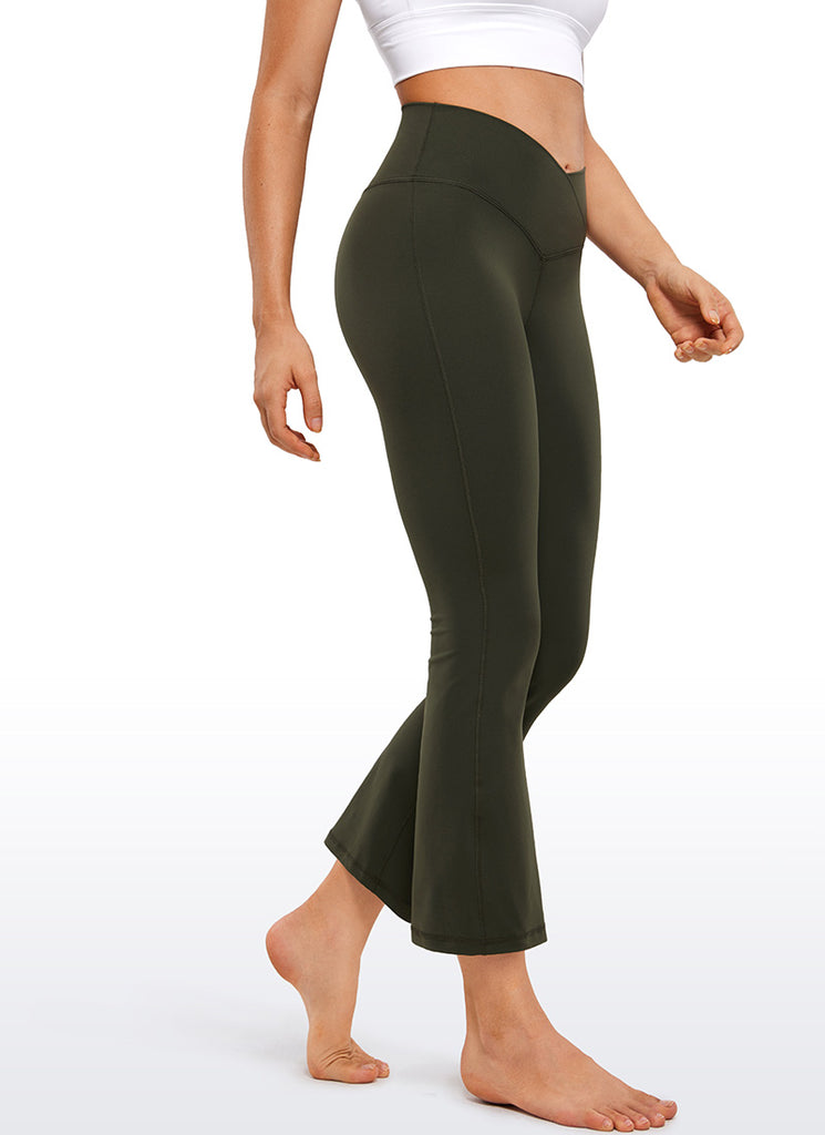 CRZ YOGA Womens Butterluxe Flare Leggings 25.6" - High Waist V Cross Olive Green