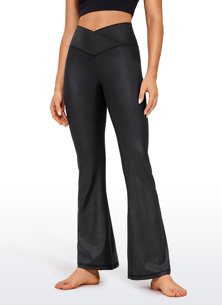 CRZ YOGA Women Butterluxe V Crossover High Waist Flare Leggings 31" Olive Green