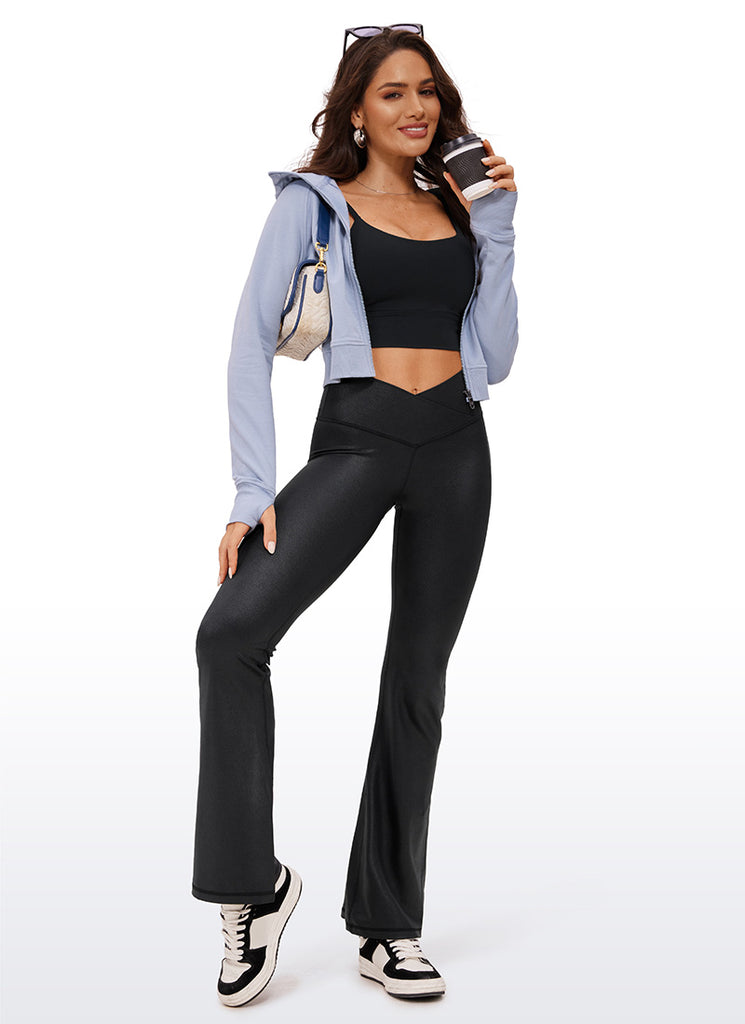 CRZ YOGA Women Butterluxe V Crossover High Waist Flare Leggings 31" Olive Green