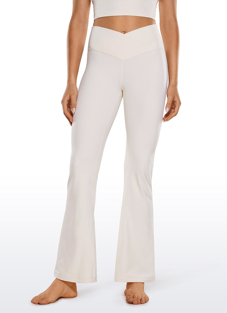 CRZ YOGA Women Butterluxe V Crossover High Waist Flare Leggings 31" Milky White