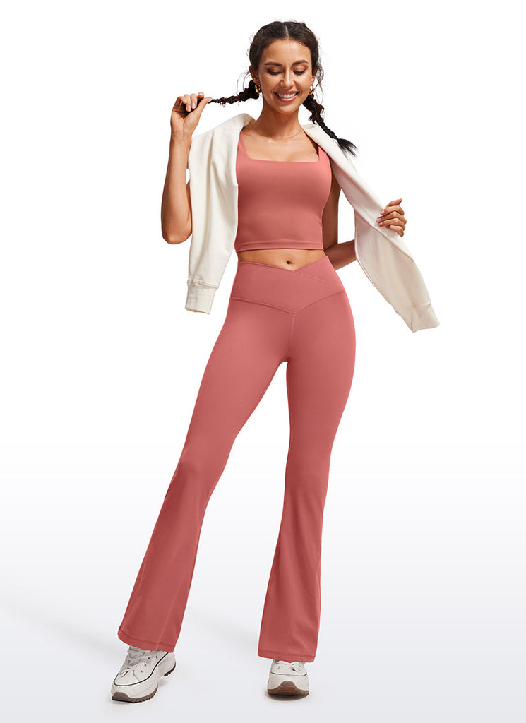 CRZ YOGA Women Butterluxe V Crossover High Waist Flare Leggings 31" Dark Green