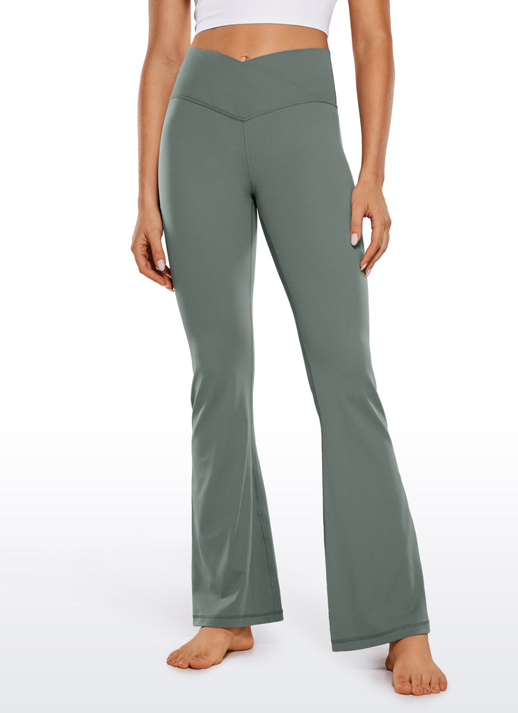 CRZ YOGA Women Butterluxe V Crossover High Waist Flare Leggings 31" Grey Sage