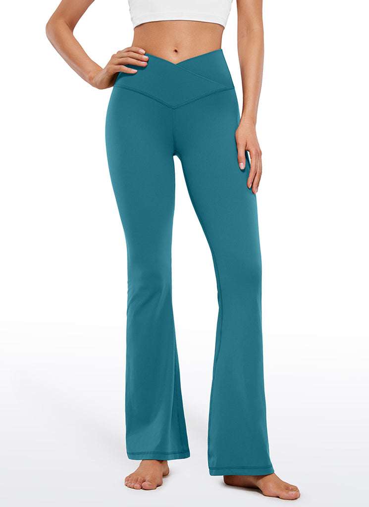 CRZ YOGA Women Butterluxe V Crossover High Waist Flare Leggings 31" Cambric Blue