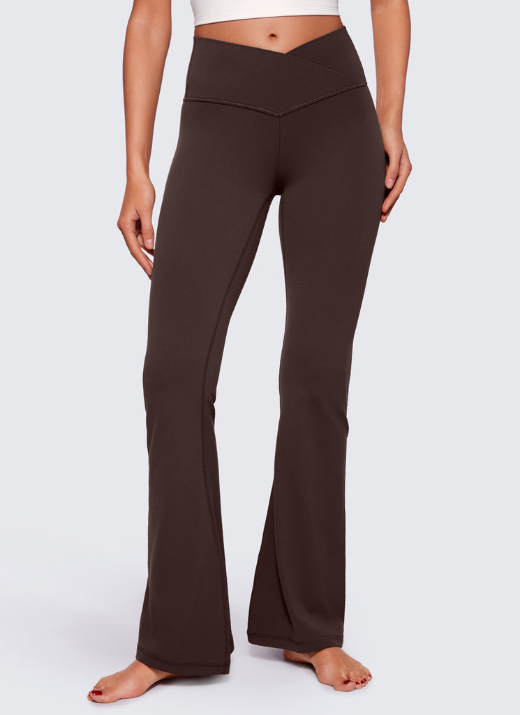 CRZ YOGA Women Butterluxe V Crossover High Waist Flare Leggings 31" Coffee Brown