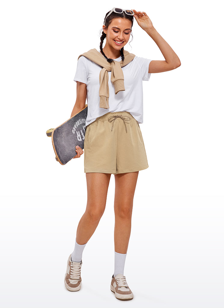 CRZ YOGA Women's Cotton High Waisted Sweat Shorts 4'' Dove Grey Heather