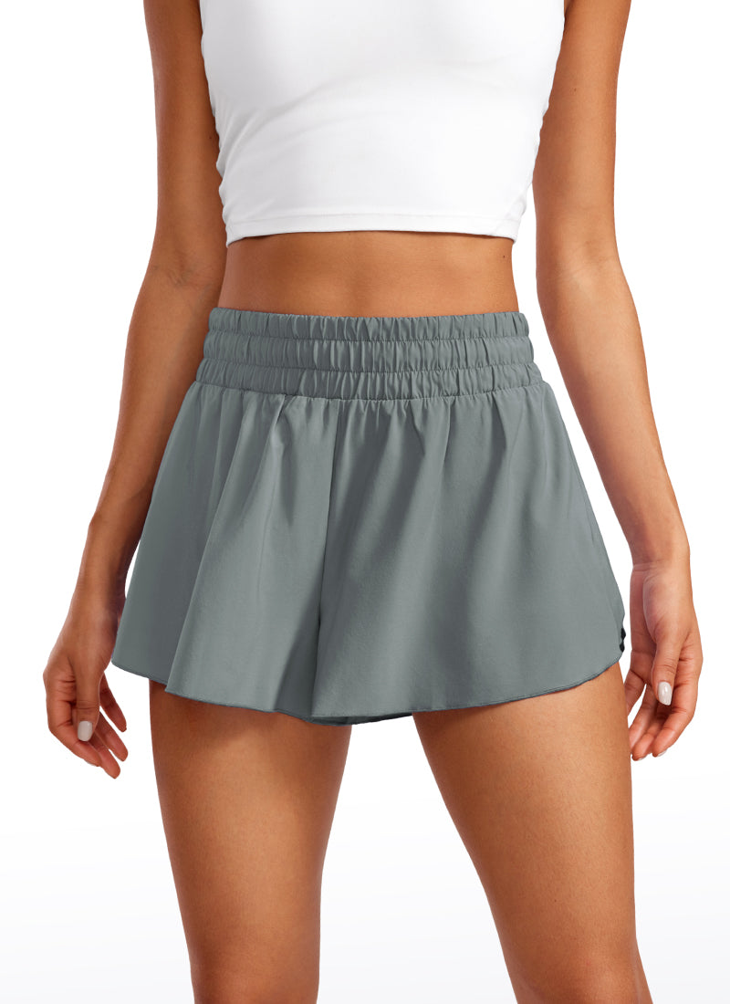 Feathery-Fit Soft High Waisted 2 in 1 Flowy Shorts 3''