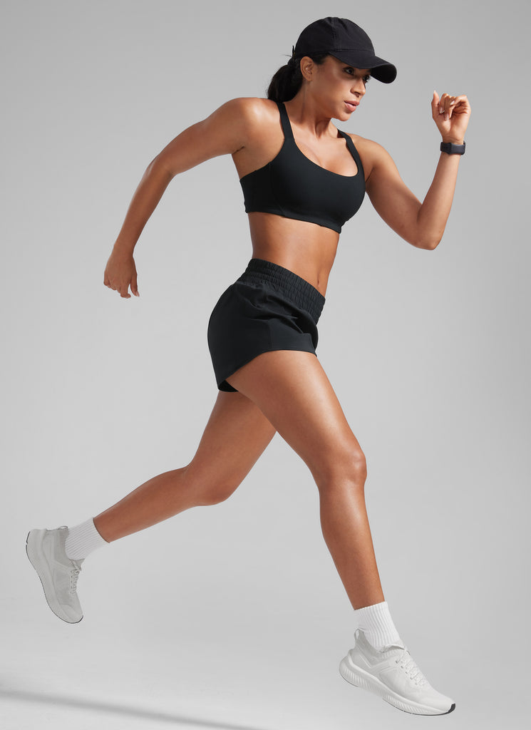 CRZ YOGA Women's Running Feathery-Fit High Rise Lined Shorts 2.5'' Black