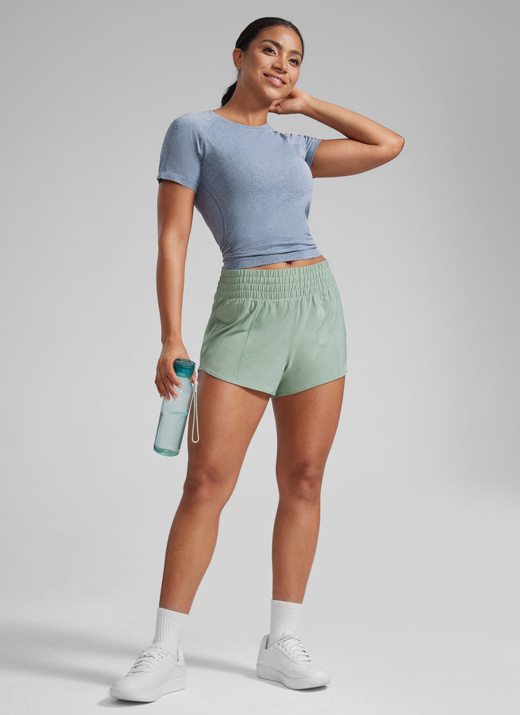 CRZ YOGA Women's Running Feathery-Fit High Rise Lined Shorts 2.5'' Green Palm Court