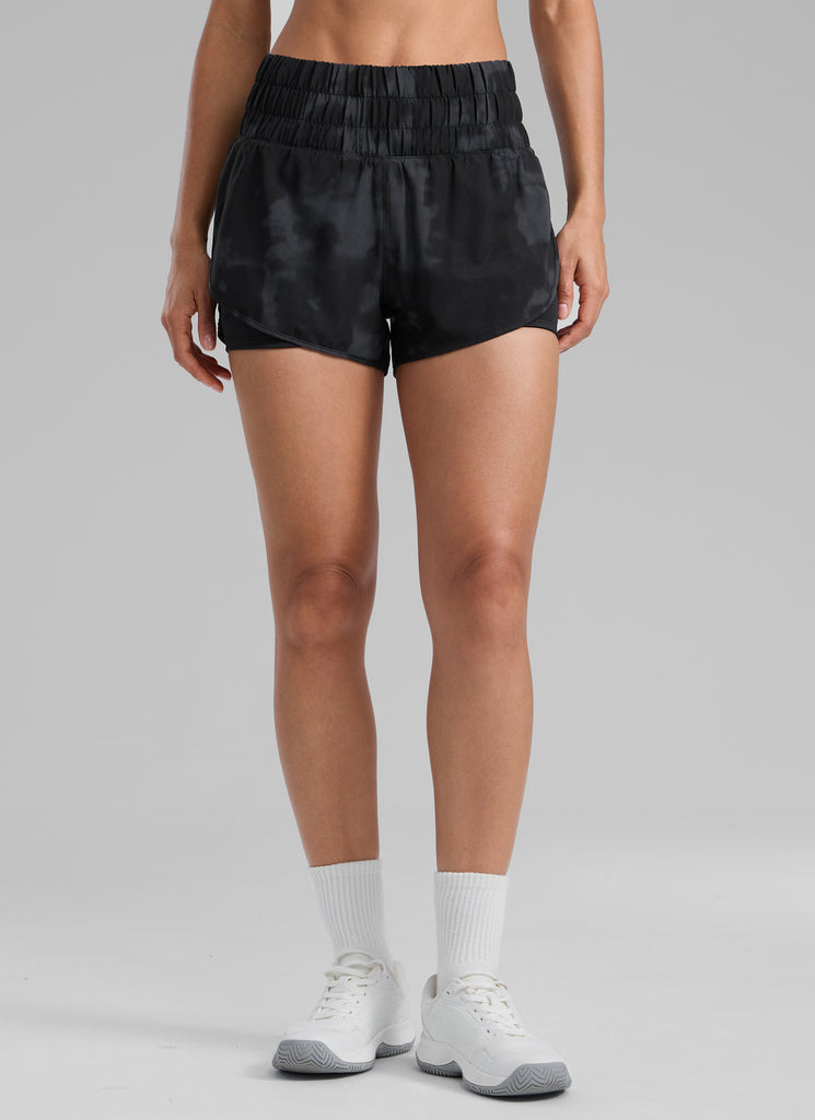 CRZ YOGA Women's Train High-Rise 2 in 1 Shorts with Pocket 3'' Black Tie Dye Flowers