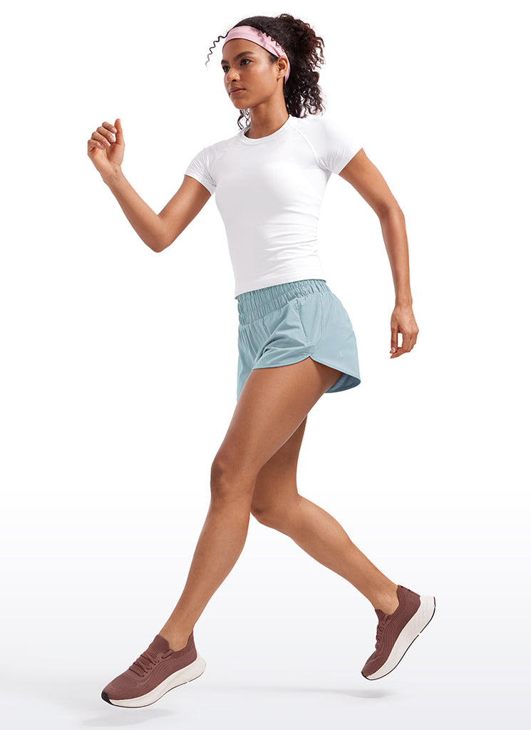 CRZ YOGA Women's Running Feathery-Fit Soft High Rise Shorts Pocket 3'' Light grayish blue