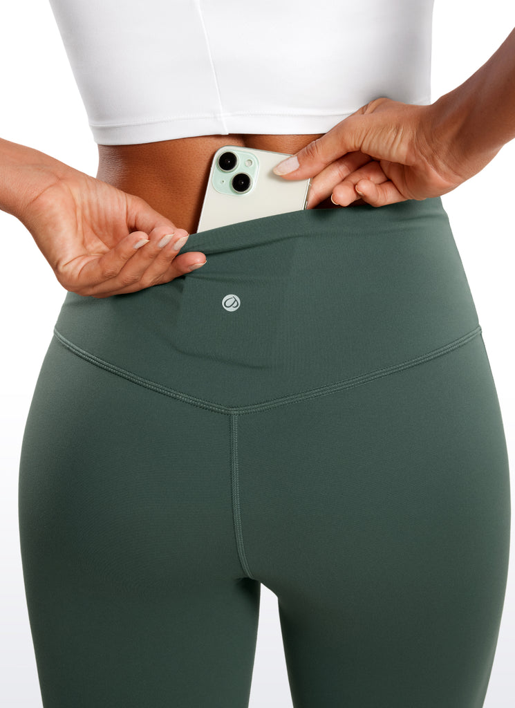 Butterluxe High Waist Flare Wide Leg Bootcut Pockets Leggings 23" Dark Forest Green