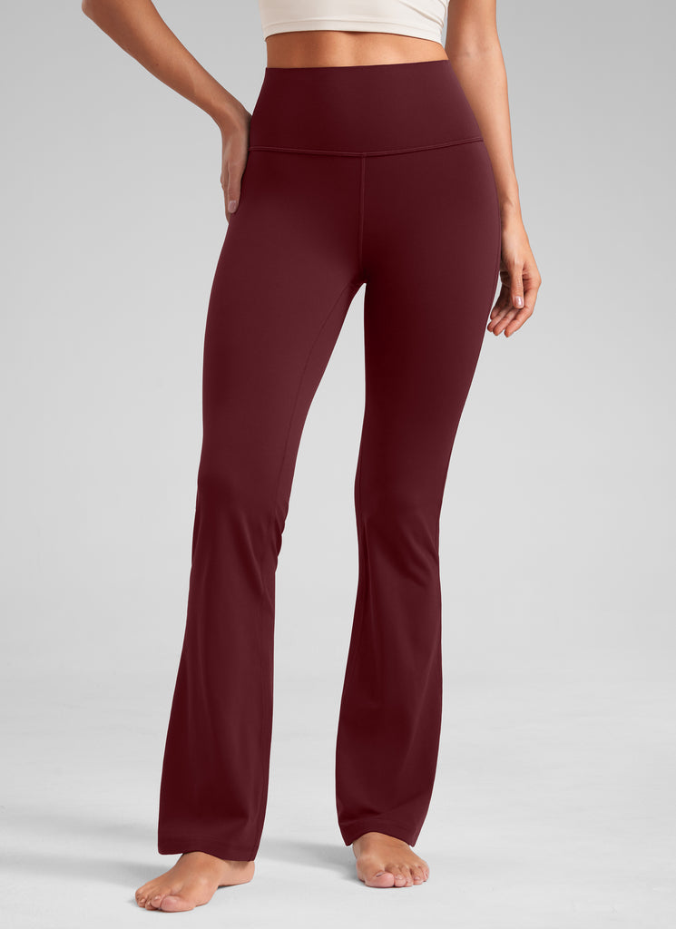 Butterluxe High Waist Flare Wide Leg Bootcut Pockets Leggings 31" Red Merlot