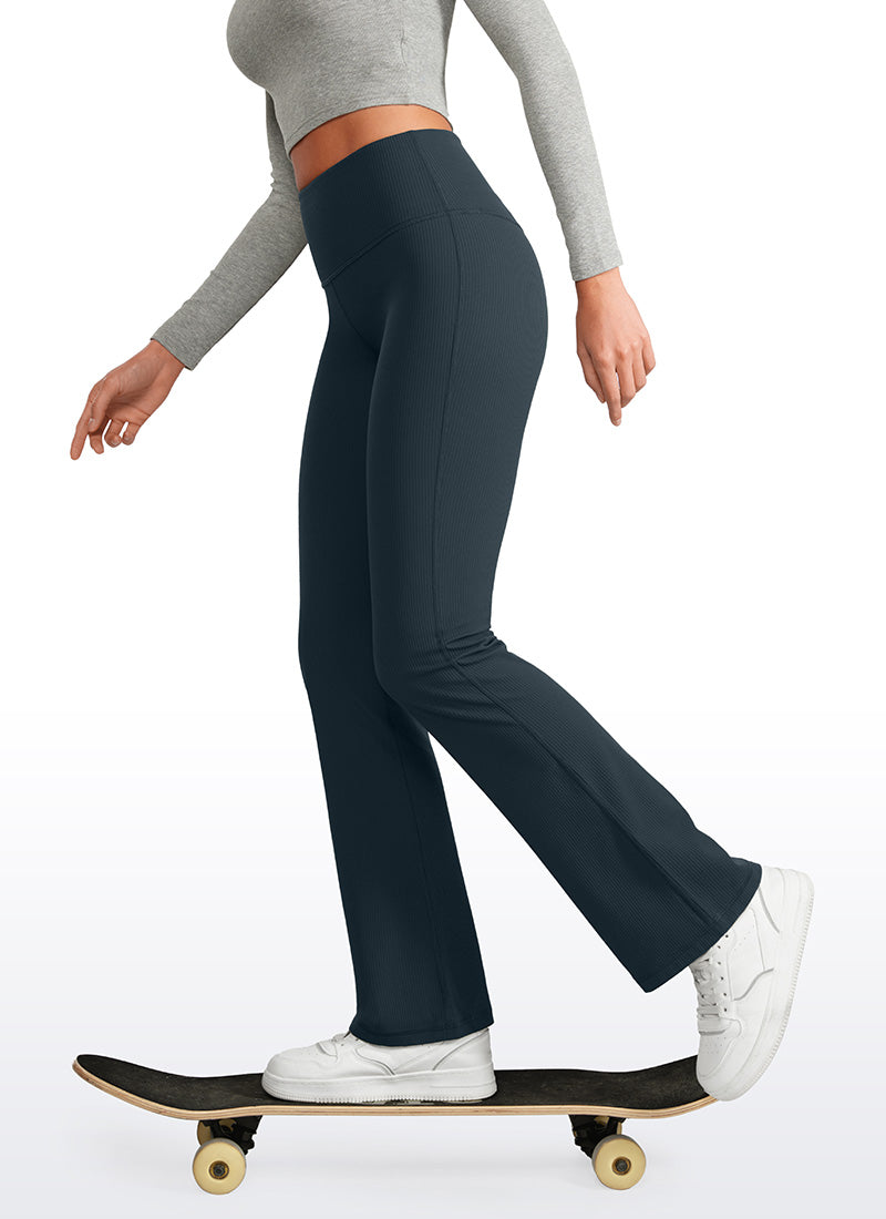 CRZ YOGA Womens Ribbed Pocket High Waist Bootcut  Flare Leggings 31