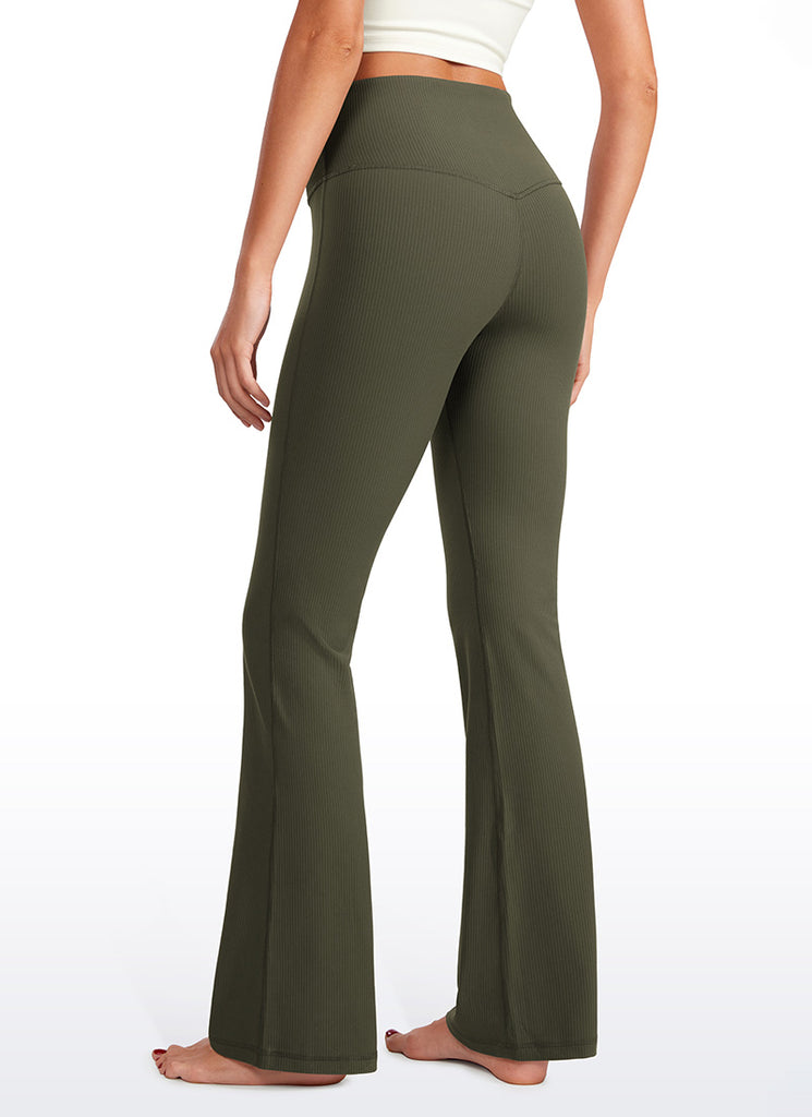 CRZ YOGA Womens Ribbed Pocket High Waist Bootcut  Flare Leggings 31" Mysterious Grey