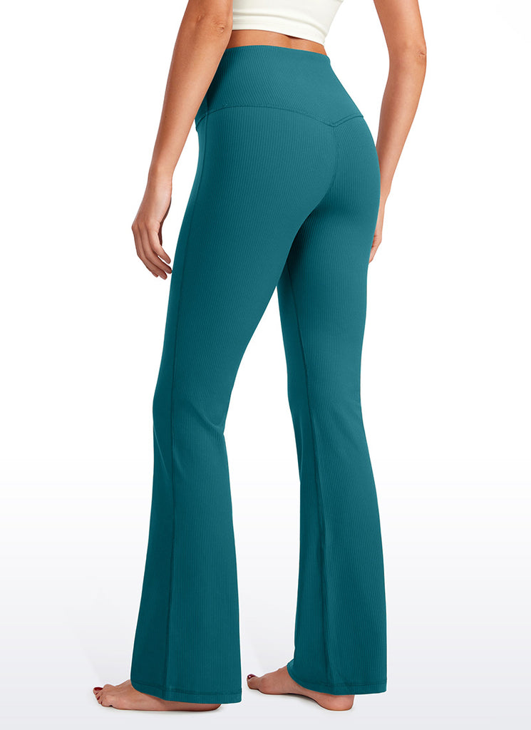 CRZ YOGA Womens Ribbed Pocket High Waist Bootcut  Flare Leggings 31" French Navy