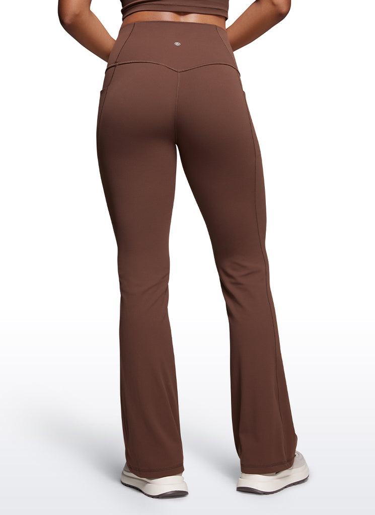 CRZ YOGA Women's Yoga Butterluxe High Waist Flare Wide Leg Side Pockets Leggings 31.5" Olive Green