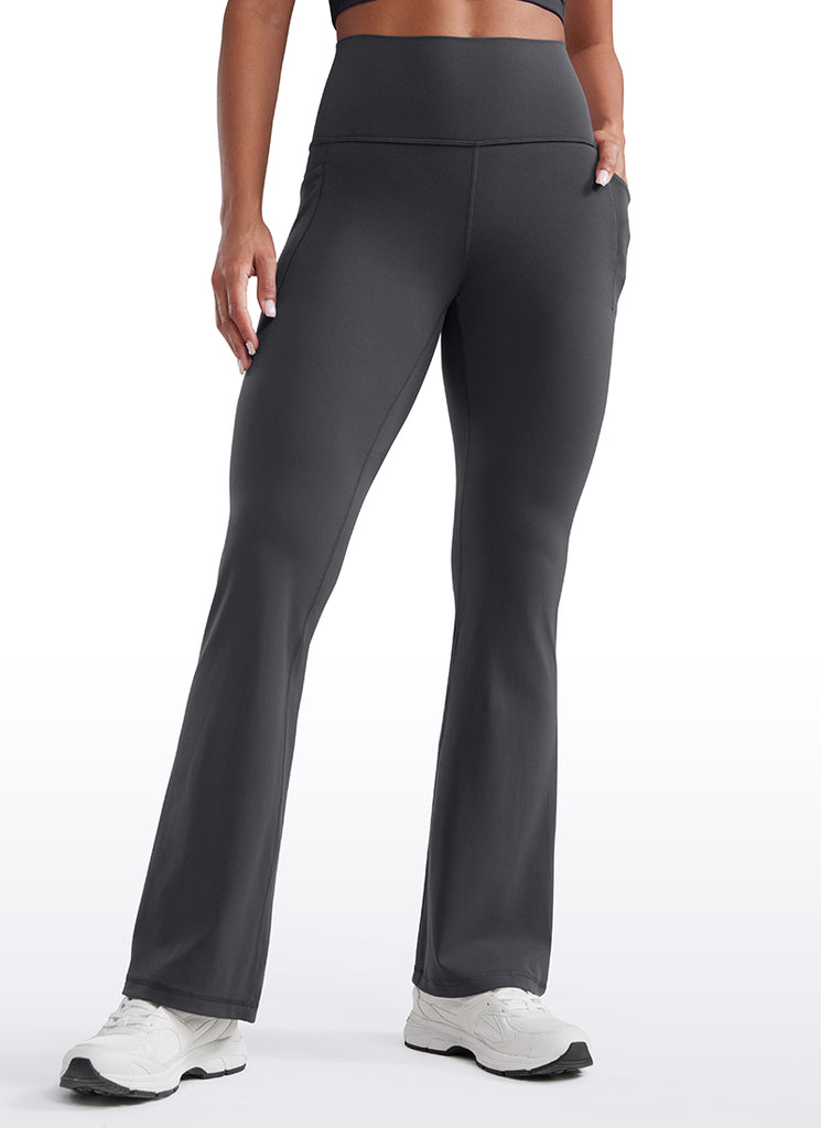 CRZ YOGA Women's Yoga Butterluxe High Waist Flare Wide Leg Side Pockets Leggings 31.5" Coffee Brown