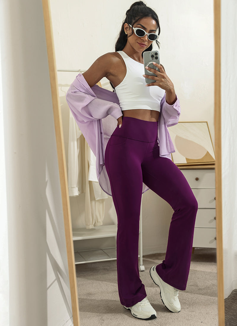 CRZ YOGA Women's Yoga Butterluxe High Waist Flare Wide Leg Side Pockets Leggings 31.5