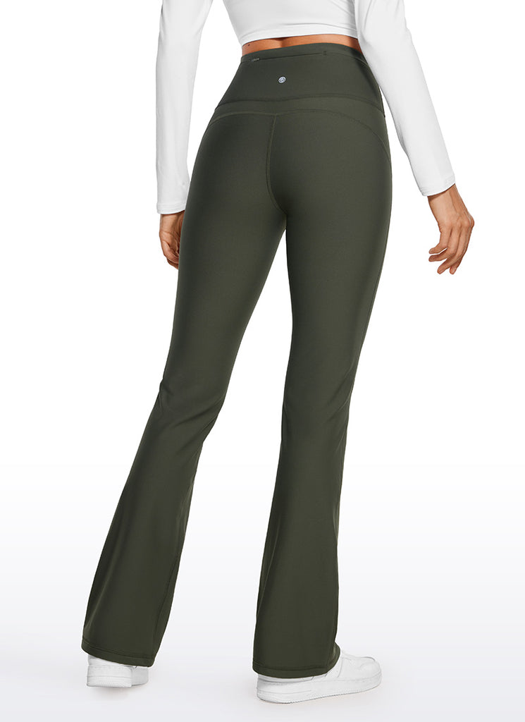 CRZ YOGA Womens Fleece Lined Flare Leggings 31" Olive Green